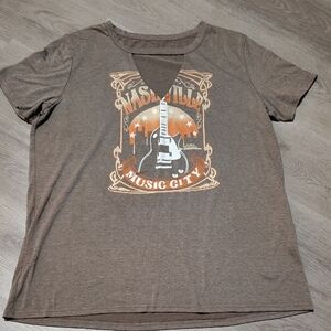 Like🆕 Nashville Music City Novelty Casual Guitar Taupe Brown Tee